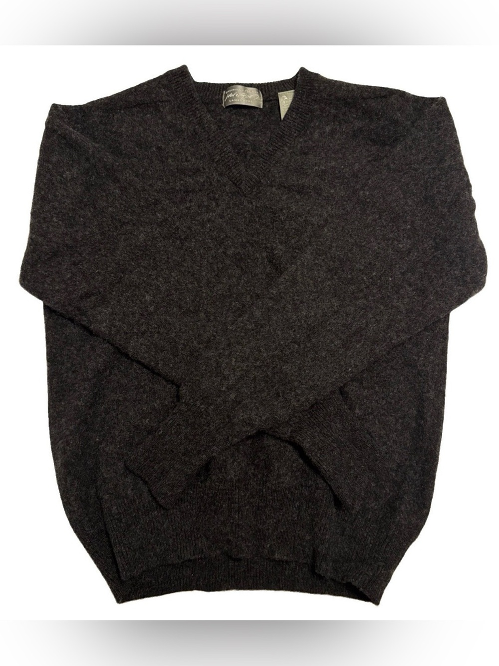 Lord & Taylor Dark Charcoal V-Neck Sweater M fine wool